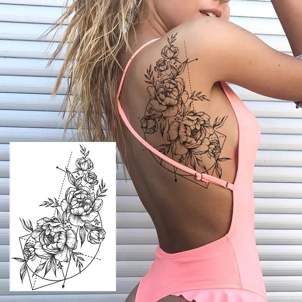 Sexy Flower Temporary Tattoos For Women Body Art Painting Arm Legs Tattoos Sticker Realistic Black Rose Waterproof Tattoos