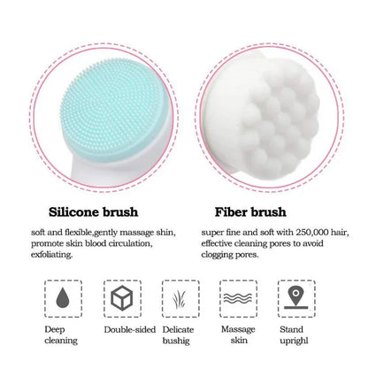 double silicone facial cleansing brush massage facial brush soft bristles exfoliator double sided face wash brush