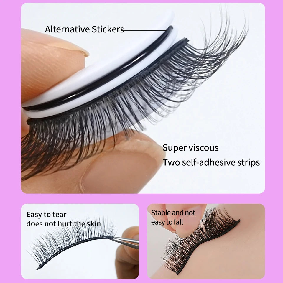 Self Adhesive Eyelashes Glue-Free Reusable Thick Natural Lashes Makeup Fake Eyelashes!