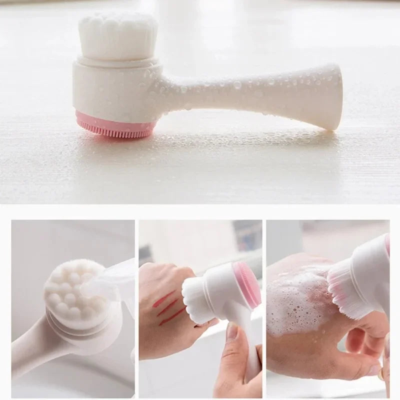 double silicone facial cleansing brush massage facial brush soft bristles exfoliator double sided face wash brush