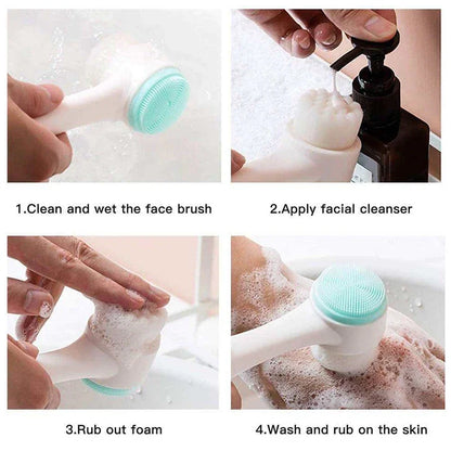 double silicone facial cleansing brush massage facial brush soft bristles exfoliator double sided face wash brush